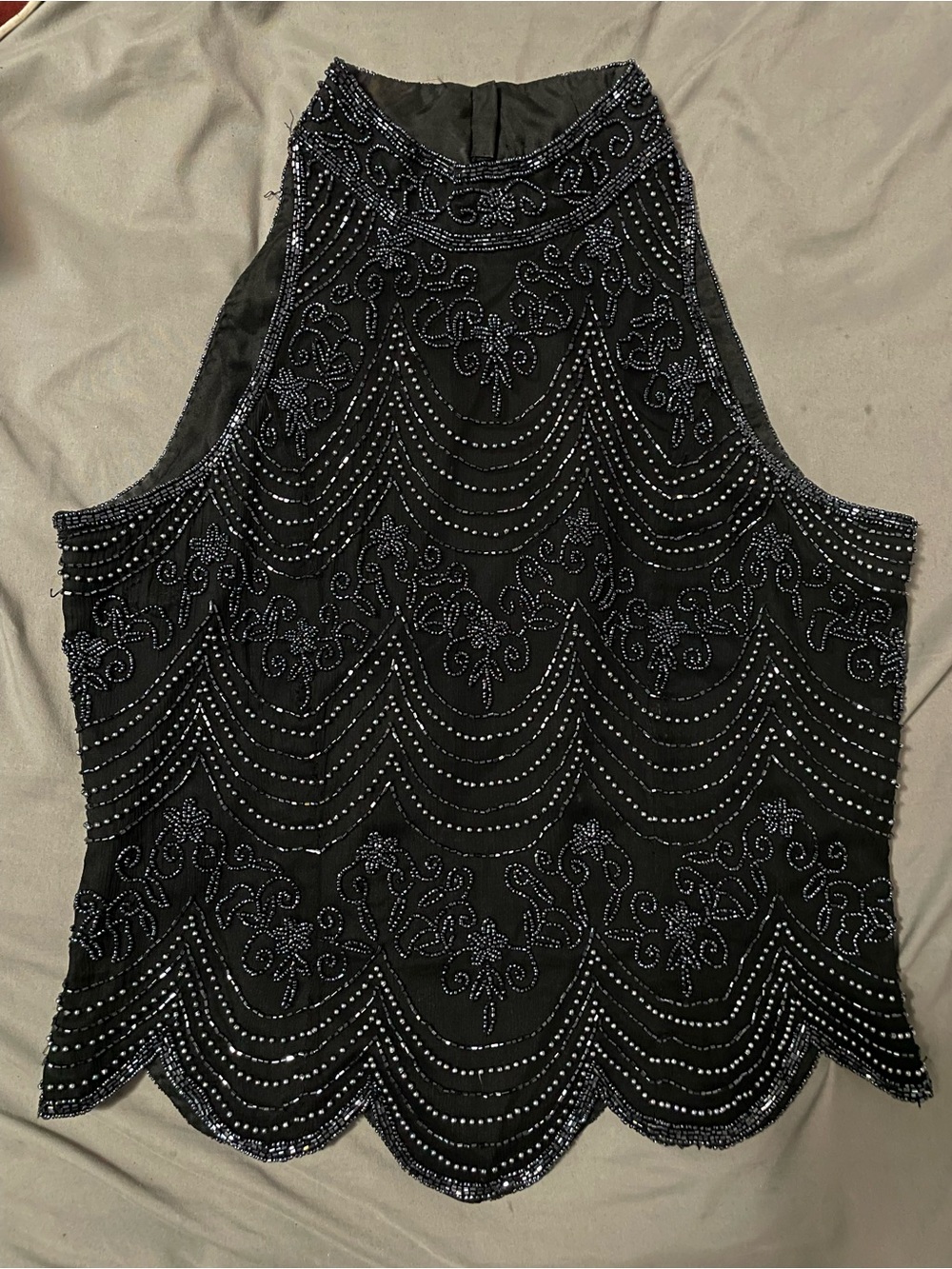 Papell boutique evening wear vintage 90s Y2K Black silk beaded halter top